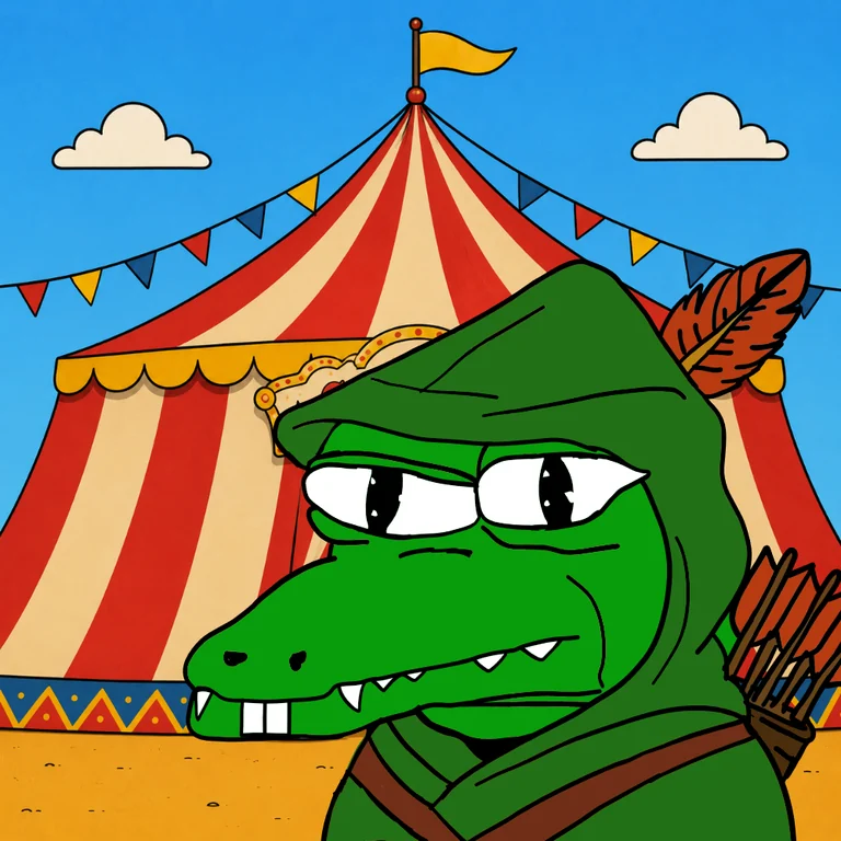 Green COCO wearing a hoodie at the circus